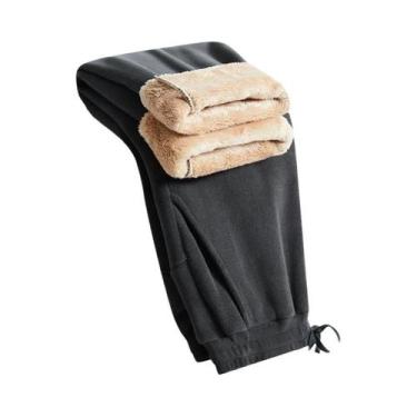 Imagem de Calças De Moletom Unissex Oversize Com Forro De Fleece Para O Inverno,