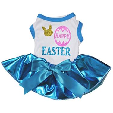 Imagem de Petitebella Vestido de cachorro com cara de coelho feliz Páscoa (branco/azul pavão, PP)