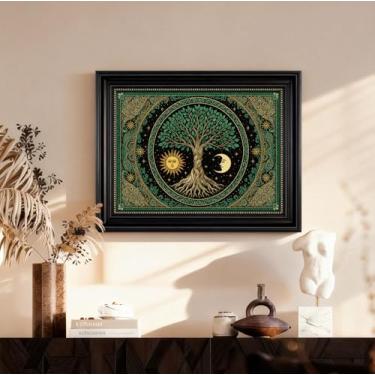 Imagem de VIYYIEA Arte de parede emoldurada com textura 3D para sala de estar, estilo mandala boêmio para decoração eclética, para decoração de casa inspirada no global, estética ricamente detalhada para