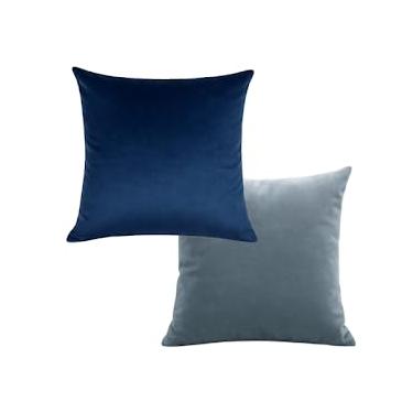 Imagem de Kit 2 Capas de Almofada Premium em Veludo, 45x45 cm, com Zíper Invisível, Resistente e Lavável, Sofá Sala Quarto Cama (Azul escuro e azul bebê)