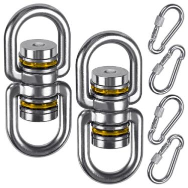 Imagem de SELEWARE Rolamento giratório resistente, acessório de suspensão rotacional de 360°, ideal para balanço de árvore, cadeira de rede, ioga, giro de pneu infantil, giro de saco pesado, pacote com 2