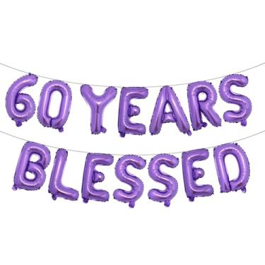 Imagem de 60 Years Blessed Banner de balão multicolorido com glitter, decorações de festa de aniversário de 60 anos/casamentos, cenários de sinalização (60 Years Blessed Purple)