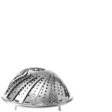 Imagem de Cesto Retrátil Inox para Cozimento a Vapor, Aço Inox, Diâmetro Ajustável 14,5-26cm, Altura 7,5cm, Pés de Apoio 3,5cm, Ideal para Legumes, Verduras, Peixes