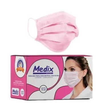Imagem de Mascara tripla c/elast rosa kit com 05 caixas medix