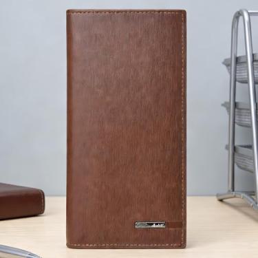 Imagem de Carteira masculina, fina, aberta, longa, ultrafina, de couro, com vários compartimentos para cartão de crédito e compartimento grande para notas, design minimalista seguro (bege)