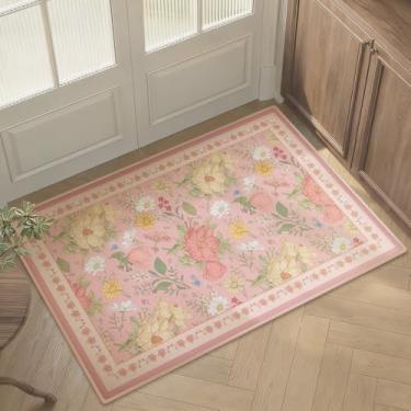 Imagem de Tapete de entrada 5 x 7 cm pequeno tapete de entrada interna lavável à máquina boho floral tapete antiderrapante para entrada, cozinha, quarto, banheiro, porta da frente, entrada interna, entrada