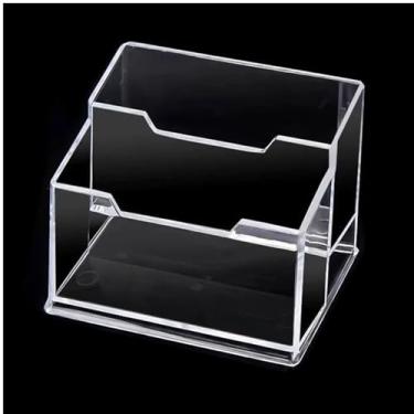 Imagem de Suporte de cartão de visita transparente para mesa, organizador de suporte de cartão de acrílico, acessório de mesa, 2 compartimentos