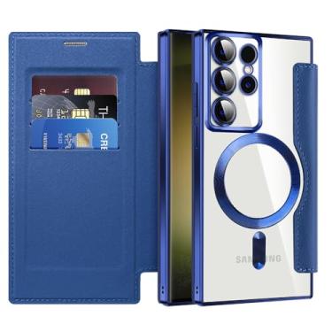 Imagem de MEMAXELUS Capa carteira para Samsung Galaxy S26 Ultra compatível com MagSafe, [bloqueio RFID] Capa magnética à prova de choque de couro PU flip premium com compartimentos para cartão transparente à