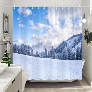 Imagem de Cortina de chuveiro de inverno ao ar livre floresta neve fazenda paisagem paisagem de montanha cortinas de chuveiro laváveis decoração de banheiro 100 x 220 cm/L x A cortinas de banheiro