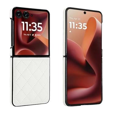 Imagem de Capa para celular Motorola Razr 50 Ultra, couro macio com padrão luxuoso antichoque, capa de telefone fina, estilo moderno (branca)