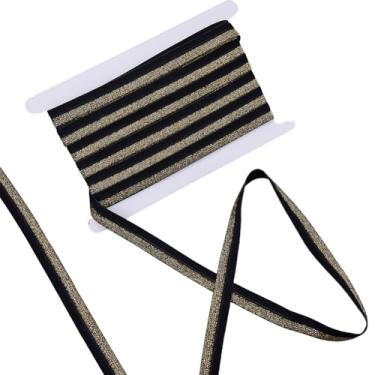 Imagem de GORGECRAFT Fita elástica metálica de 15 m com glitter, ouro, preto, dois tons, poliéster, cintilante, fita elástica para calças, casaco, mangas, faixa de cabeça, acessórios de vestuário, costura DIY