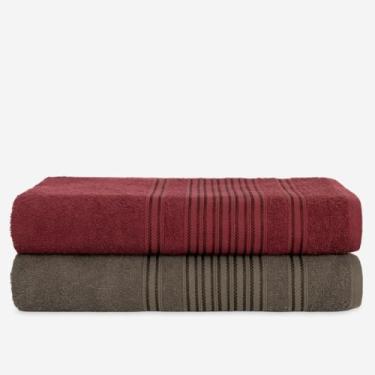 Imagem de Kit Jogo 2 Toalhas de Banho Luxo 80x150cm 450g Algodão – Toalha de Absorvente (BORDÔ+VERDE)