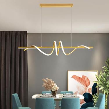 Imagem de Lustre LED para mesa de jantar, com regulagem infinita de intensidade, ideal para bar. Lustre LED moderno para escritório aconchegante, restaurante e muito mais (A: Dourado, 100cm)