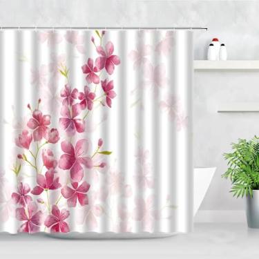 Imagem de Cortina de chuveiro floral rosa ameixa flores de cerejeira impressão 3D telas de decoração de casa de banho tecido impermeável cortinas de banheiro 75 x 185 cm/L x A cortina de banho