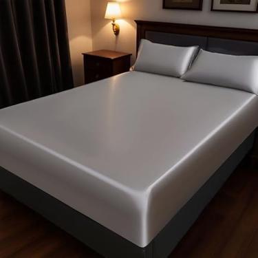 Imagem de Juwenin Home Jogo de cama com elástico colorido, 3 peças, macio e confortável, para quarto, quarto de hóspedes (1 lençol com elástico + 2 fronhas, sem núcleo) (cinza, casal (3 peças))