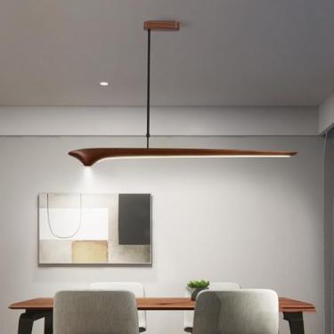 Imagem de Luminária pendente LED para mesa de jantar, em madeira, com intensidade regulável. Luminária pendente moderna com controle remoto para mesa de jantar, cozinha, ilha ou escritório, ideal para