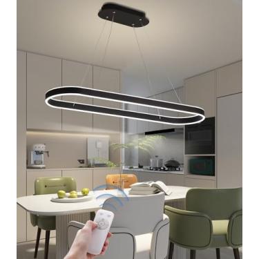 Imagem de Luminária de mesa moderna com LED oval regulável, design criativo em formato de anel, altura ajustável e controle remoto, ideal para sala de jantar, cozinha e escritório, com iluminação anti
