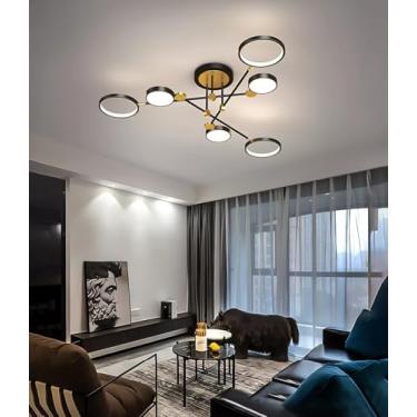 Imagem de Luminária de teto LED moderna para sala de estar, com intensidade regulável e controle remoto. Ideal para quarto, sala de estar e sala de jantar. Possui 6 lâmpadas e é perfeita para iluminaç
