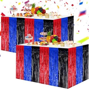 Imagem de BEISHIDA Pacote com 2 saias de mesa vermelhas, azuis, pretas, decorações de festa, roxas, metálicas, folhas, franjas, toalhas de mesa retangulares para decoração de festa de aniversário com tema de