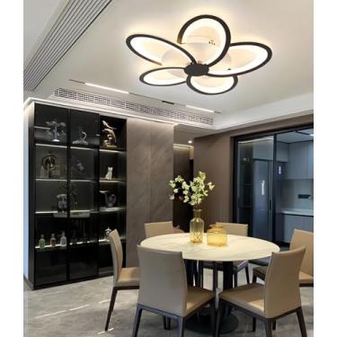 Imagem de Luminária de teto LED dimerizável com controle remoto por aplicativo (com função de memória), moderna, para sala de estar, quarto e sala de jantar. Lustre (preto e branco, 5).