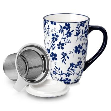 Imagem de vancasso SELENE Caneca de chá de porcelana com infusor e tampa, folhas soltas, tipo 01, lavável na lava-louças e no micro-ondas