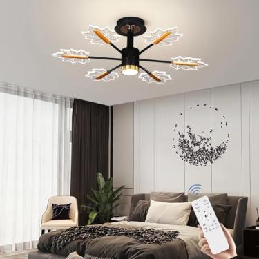 Imagem de Luminária de teto LED moderna, luminária grande e regulável para sala de estar (com controle remoto), luminária pendente embutida de 65 W, iluminação de teto em acrílico preto para quarto, s
