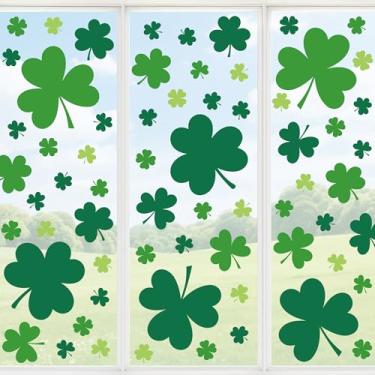 Imagem de 8 folhas adesivos de janela do dia de São Patrício trevo verde frente e verso reutilizáveis adesivos de janela trevo da sorte para decoração de vidro de primavera irlandesa festa de férias em casa
