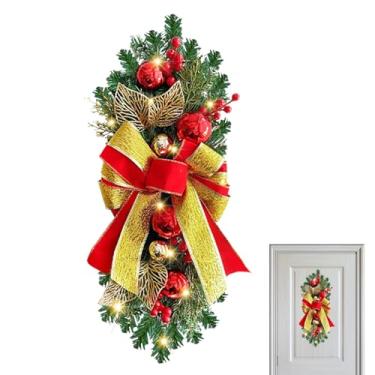 Imagem de Guirlanda De Natal Para Lareira | Ramos De Pinheiro De Decoração - Grinalda De Ramos De Pinheiro Com Laço,Para Escadas Porta Parede Interior Lareira Cozinha Casa Casa De Campo Janela Chaminé