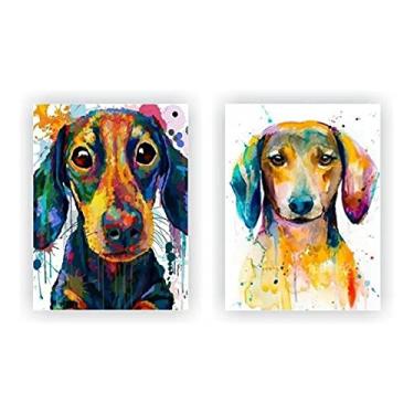 Imagem de Kit 2 Quadros Tela Canvas Dachshund Dog Cachorro Cão 30x40cm
