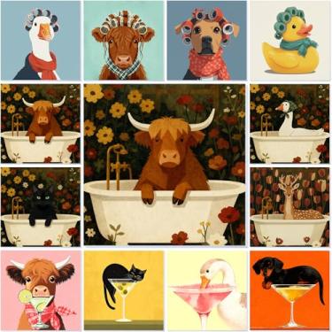 Imagem de Nezyo 12 conjuntos de kit de pintura por números com moldura para adultos iniciantes, tela de tinta acrílica DIY para festa de pintura, atividade em sala de aula, presente de aniversário, 20 x 20 cm