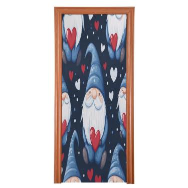 Imagem de ATTX Capa para porta da frente do dia dos namorados Gnome - Decoração de férias de tecido elástico lavável para festas, casa, decoração de porta da frente, 35 x 79 polegadas (415)