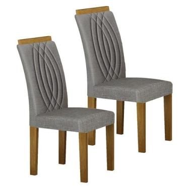 Imagem de Cadeira para Mesa de Jantar Doha MDF Kit 2 Peças Freijó Linho Cinza - 