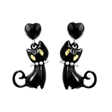 Imagem de Brincos de gato fofos para mulheres, moderno, Y2K, preto, gatinho, animal, orelha, hipoalergênico, presente para aniversário, Natal, One Size, Metal, Strass
