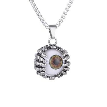 Imagem de Colar com pingente de olho de diabo punk retrô gótico masculino e feminino, colar com pingente de borda em aço inoxidável 316L, corrente quadrada de pérola de aço inoxidável prata, joia de amuleto de