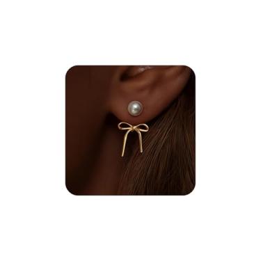 Imagem de Shengkeao Brincos de pérola para mulheres – Brincos de pérola banhados a ouro 14K delicados brincos de pérolas redondas brincos pendentes de casamento brincos de noiva para presentes femininos, one