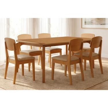 Imagem de Sala Jantar Mesa Londrina Tampo Curvo 180cm+6 Cadeiras Havana Naturale - Linho Bege - Rufato