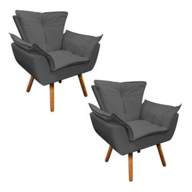 Imagem de Poltrona Sala de Estar Pé Palito de Madeira Kit 2 Opala material sinté