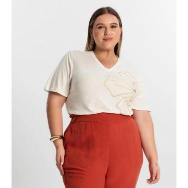 Imagem de Blusa Feminina Plus Size Manga Evasê Secret Glam Bege, Plus G2, Bege