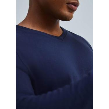 Imagem de Camiseta Básica Masculina Manga Longa Gola V World, P, Azul