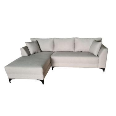 Imagem de Sofá  Chaise Pierri Lado Esquerdo Tecido Linho Pé Aço Preto  240x160cm