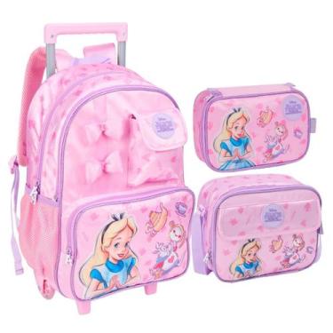 Imagem de Kit Mochila Rodinhas Lancheira Estojo Infantil Alice - Clio, Rosa