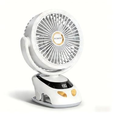 Imagem de PILSAMAS Ventilador de encaixe com luz LED e bateria de 10.000 mAh, 40H, ventilador de mesa silencioso de 5 velocidades, display digital, 160° H 90°V, destacável para acampamento, escritório, carrinho