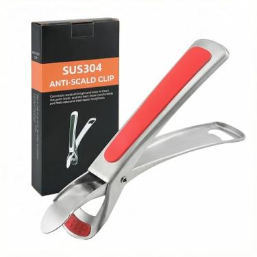 Imagem de Pegador de placa quente para acessórios instantâneos de panela, pinças de aço inoxidável sem escaldante, para micro-ondas, forno, torradeira, vaporizador, fritadeira a ar, pinça de cozinha
