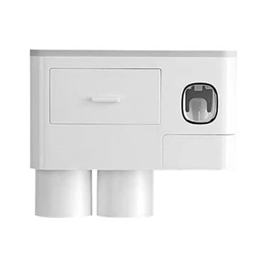 Imagem de Suporte de Parede com Dispenser Creme Dental Kit Sem Perfuração Espaço-Saving Squeezer Copo Magnético Organizador Banhei