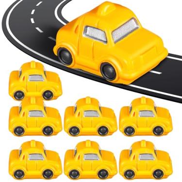 Imagem de Toyvian 8 peças de estatuetas de táxi em miniatura, brinquedos de modelo de carro pequeno para micro paisagem DIY, pequenos ornamentos de veículos amarelos para decoração de escritório doméstico