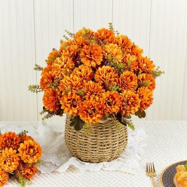 Imagem de XIANNVXI Crisântemo artificial de flores de outono, 2 peças, 18 cabeças, crisântemos, buquê de flores falsas com hastes para decoração de outono e ambientes internos e externos