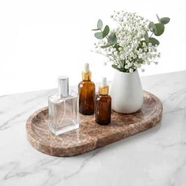 Imagem de CasaCouture Bandeja de mármore Light Emperador para balcão de banheiro, bandeja decorativa de 25,4 x 12,7 cm para perfume, velas, bandeja de joias de pedra