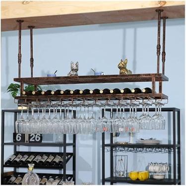 Imagem de HHHJQFAAT Suporte de copo de vinho pendurado de cabeça para baixo, suporte de taça doméstico, rack de vinho, suporte de copo suspenso/marrom/60 x 30 cm (marrom 80 x 30 cm)