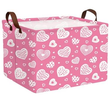 Imagem de BOAMAU Cesto infantil grande de dia dos namorados, cesta de presente vazia para namorada, decoração de quarto de amor, cesta de armazenamento (coração rosa com estampa de leopardo)