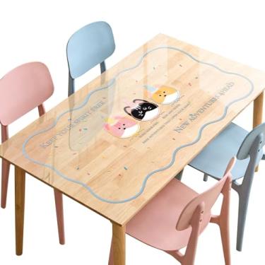 Imagem de SENIG Protetor de mesa transparente de 81 x 50 cm - Tapete protetor de mesa de PVC impresso em PVC à prova d'água e à prova de óleo para pequena mesa de café, sala de jantar, cozinha (cabeça de gato)